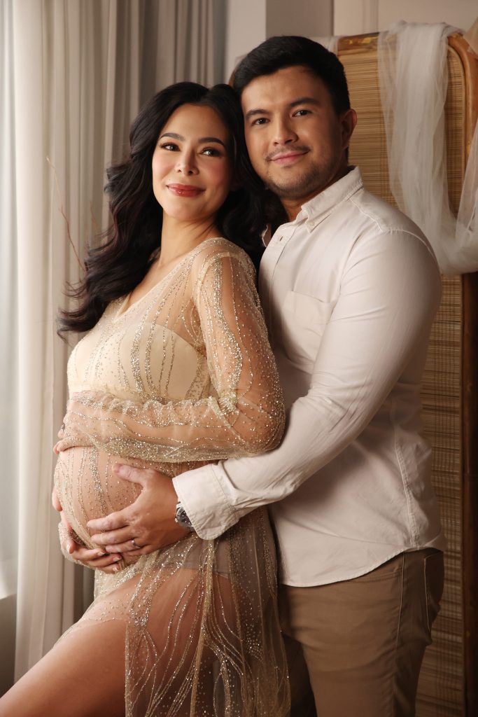 emma rueda ayala bohemian theme maternity photoshoot pampanga wearing sheer dress with husband lucho ayala 